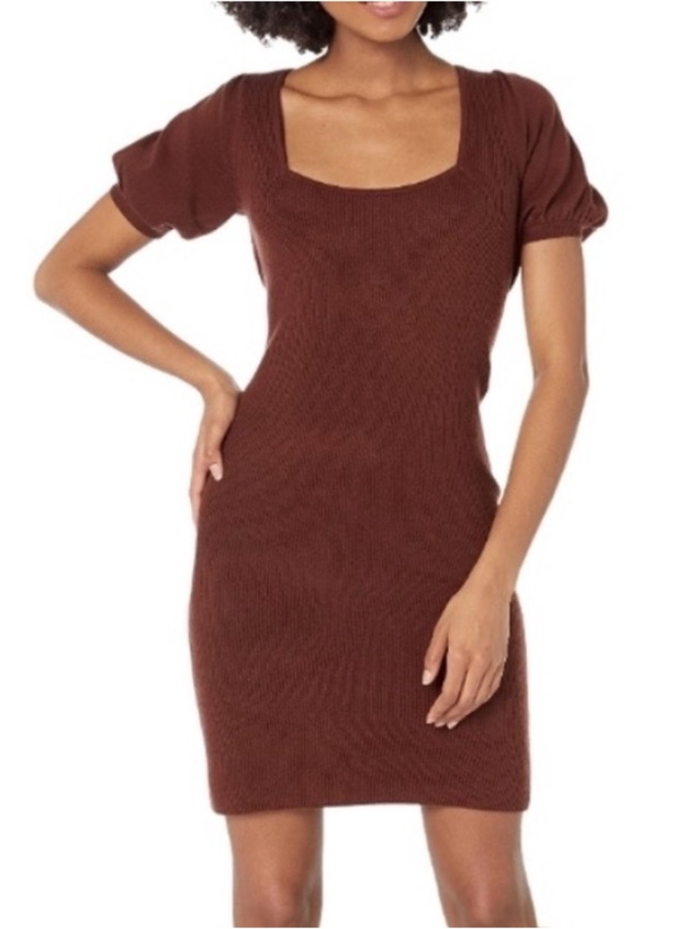 French Connection Babsoft Jaida Ribbed Knit Bodycon Dress Medium Brown Mini NWT